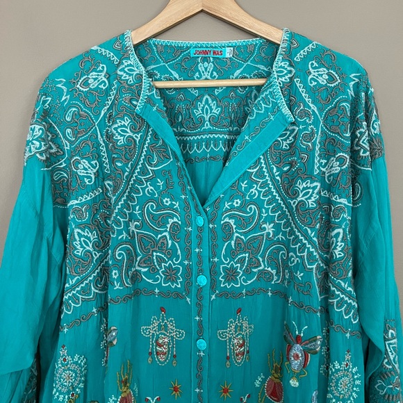 {Johnny Was} Renenutet Embroidered Insect Blouse - Womens Large - Picture 2 of 10